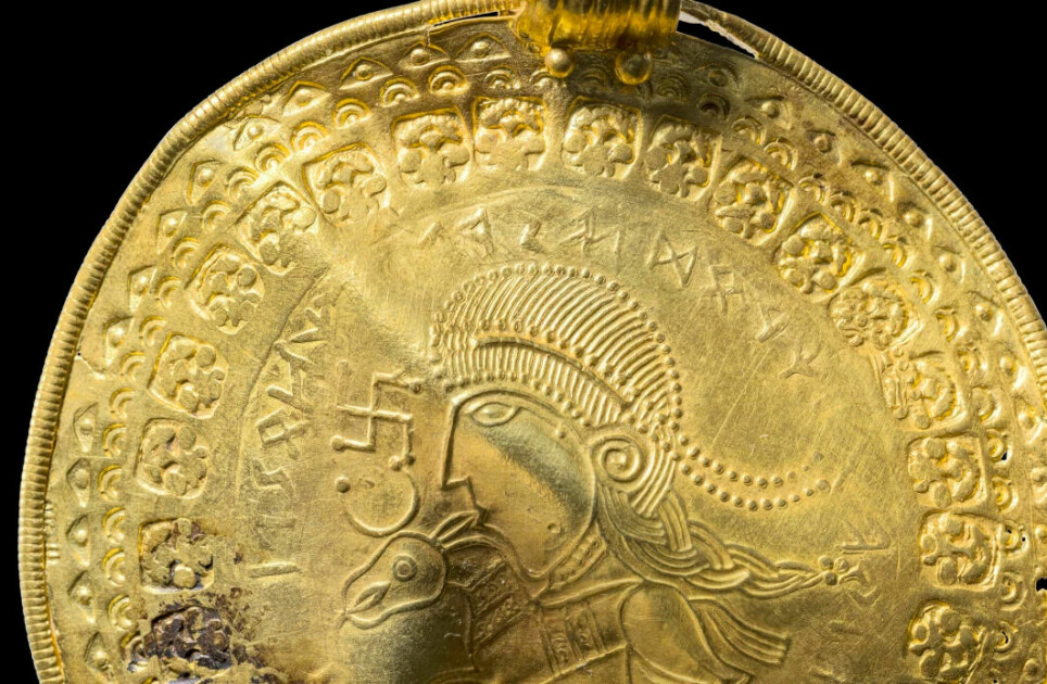 On a gold coin found in Denmark, with a portrait of what may be a king or a powerful man, is the inscription 'He is Odin's man'.