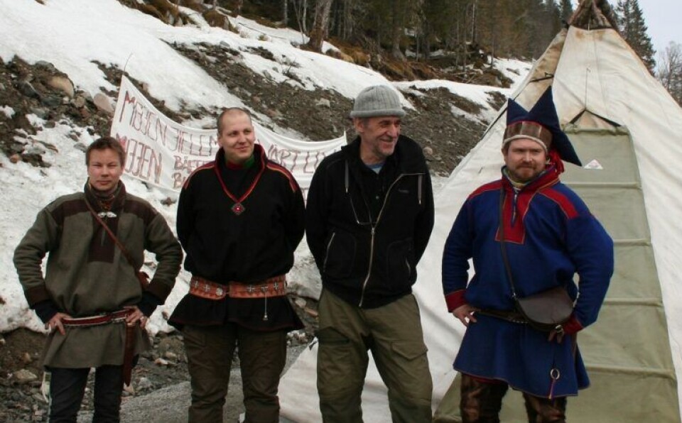 Protesters at Storheia on the Fosen peninsula in Trøndelag county in 2018.