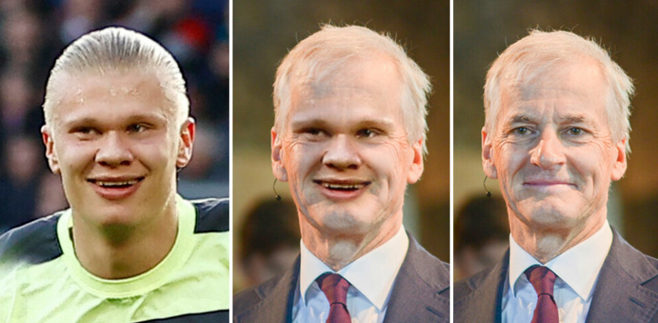 This is the result when you morph the faces of two famous people, in this case Norwegian football player Erling Haaland and Norwegian Prime Minister Jonas Gahr Støre. The image was manipulated using the free program MixBooth.