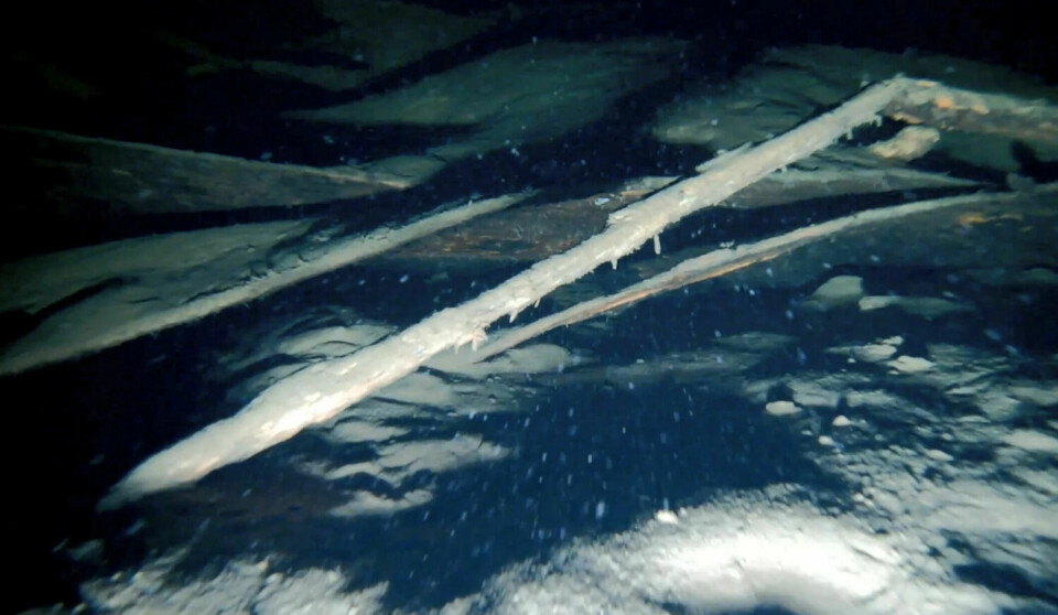 In the video footage, we can catch a glimpse of the Storfjord wreck for the first time. Here is a close-up of one side of the ship.