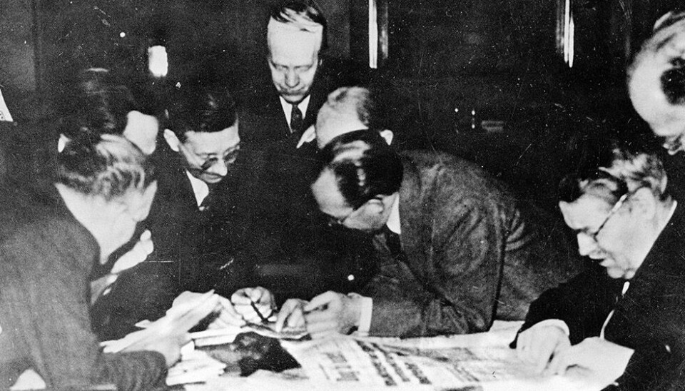 Members of the Norwegian parliament discussing the situation during the German attack on Norway on April 9th 1940.