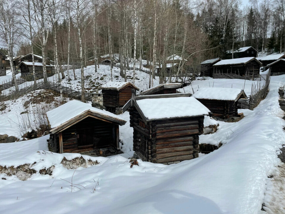 Small log buildings at Maihaugen open-air musem.