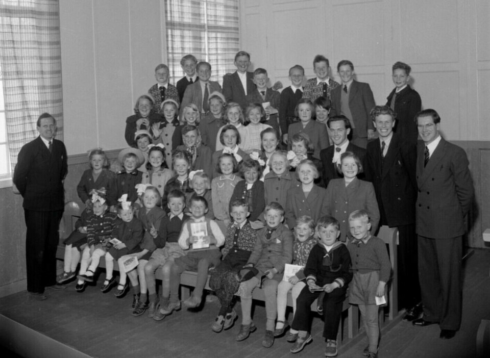 Sunday school children in Evangeliehuset (The Gospelhouse) in Egersund in 1951.