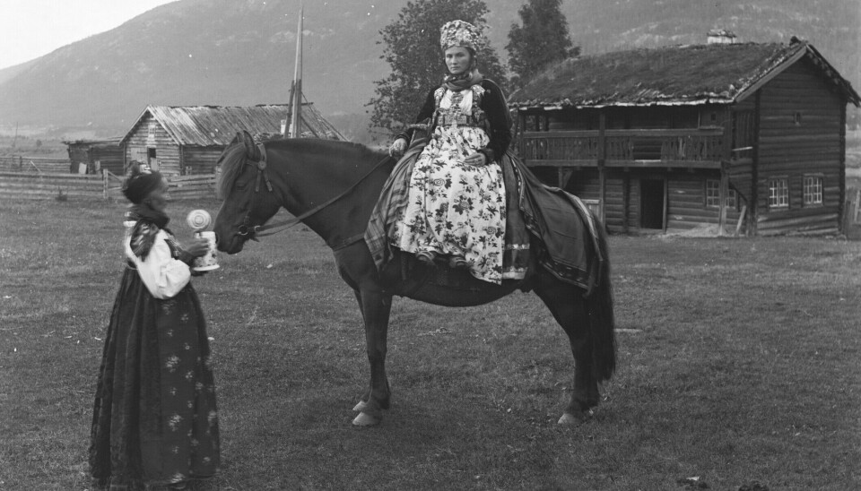 Weddings were big events in the 19th century. Here, a bride from Buskerud is ready for her bridal journey, believed to be around 1885-1890.