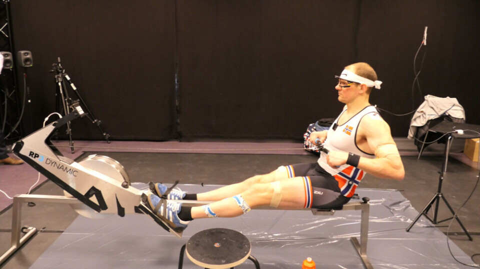 Olaf Tufte, one of Herrebrøden’s elite participants, on the ergometer in the lab.
