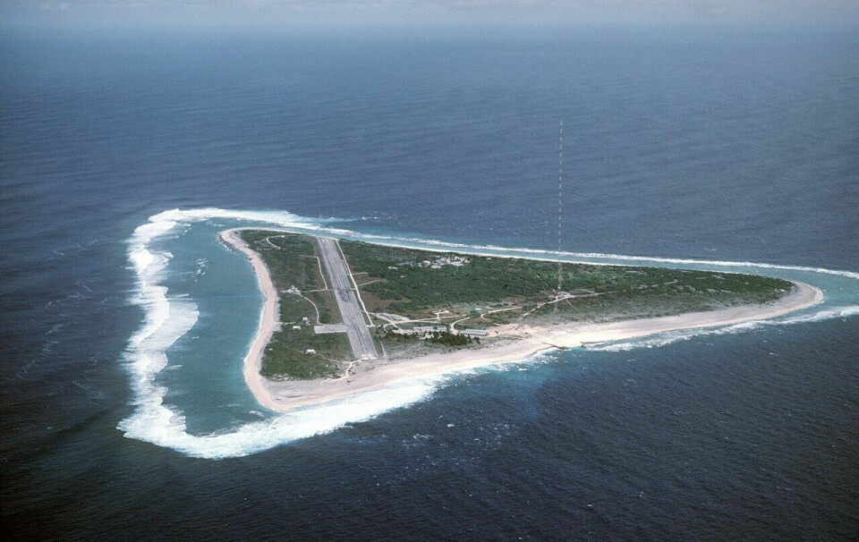 The seabed outside this tiny atoll in the Pacific Ocean can be opened up to seabed mineral extraction. This is Minamitorishima in the Pacific Ocean. The photo was taken in 1987.