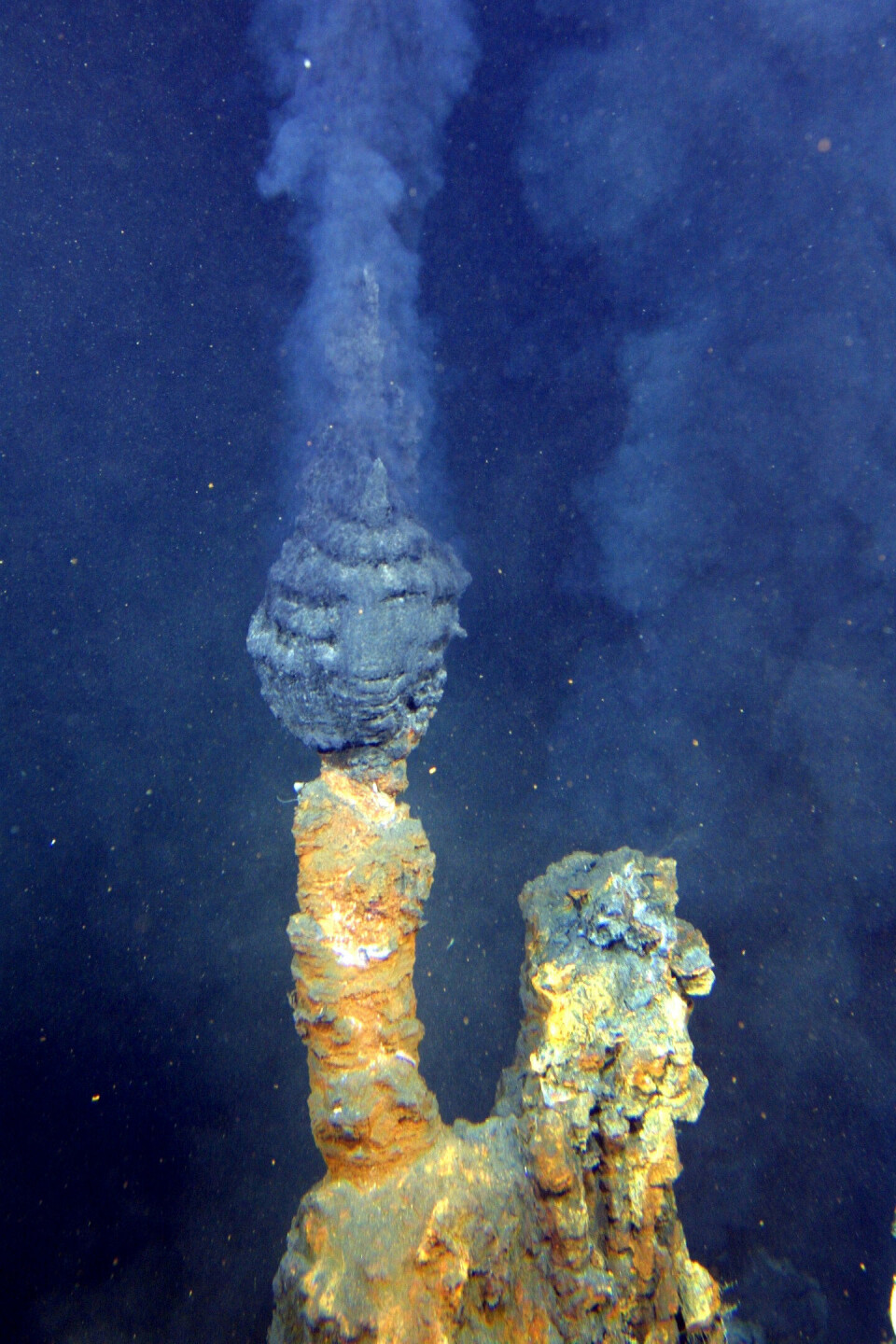 A hydrothermal vent at the bottom of the sea.