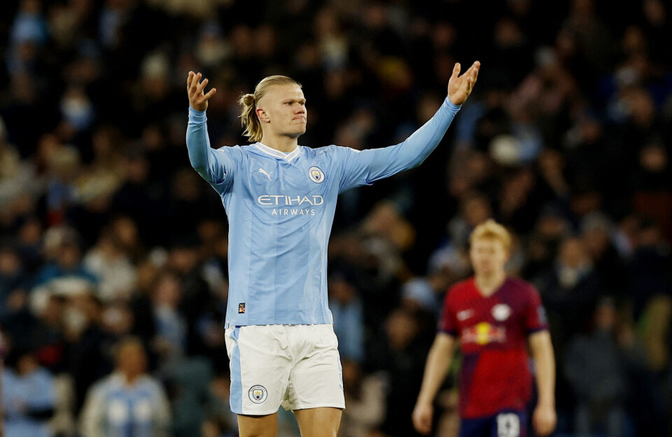 Manchester City's Erling Braut Haaland celebrates scoring their first goal.