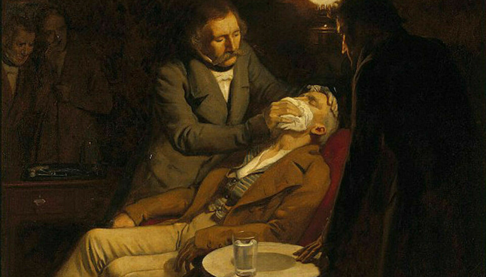 William Morton anaesthetising a patient with ether in 1846.