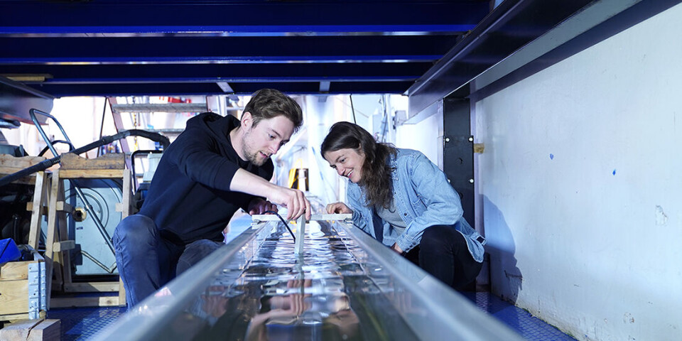 W. Ludwig Kuhn has conducted trials using ultrasound in a specially built water channel in NTNU’s Waterpower Laboratory. To the right, master’s student Vera Gütle.