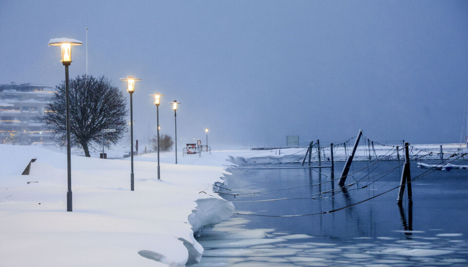 Snow covered streets in Kristiansand.