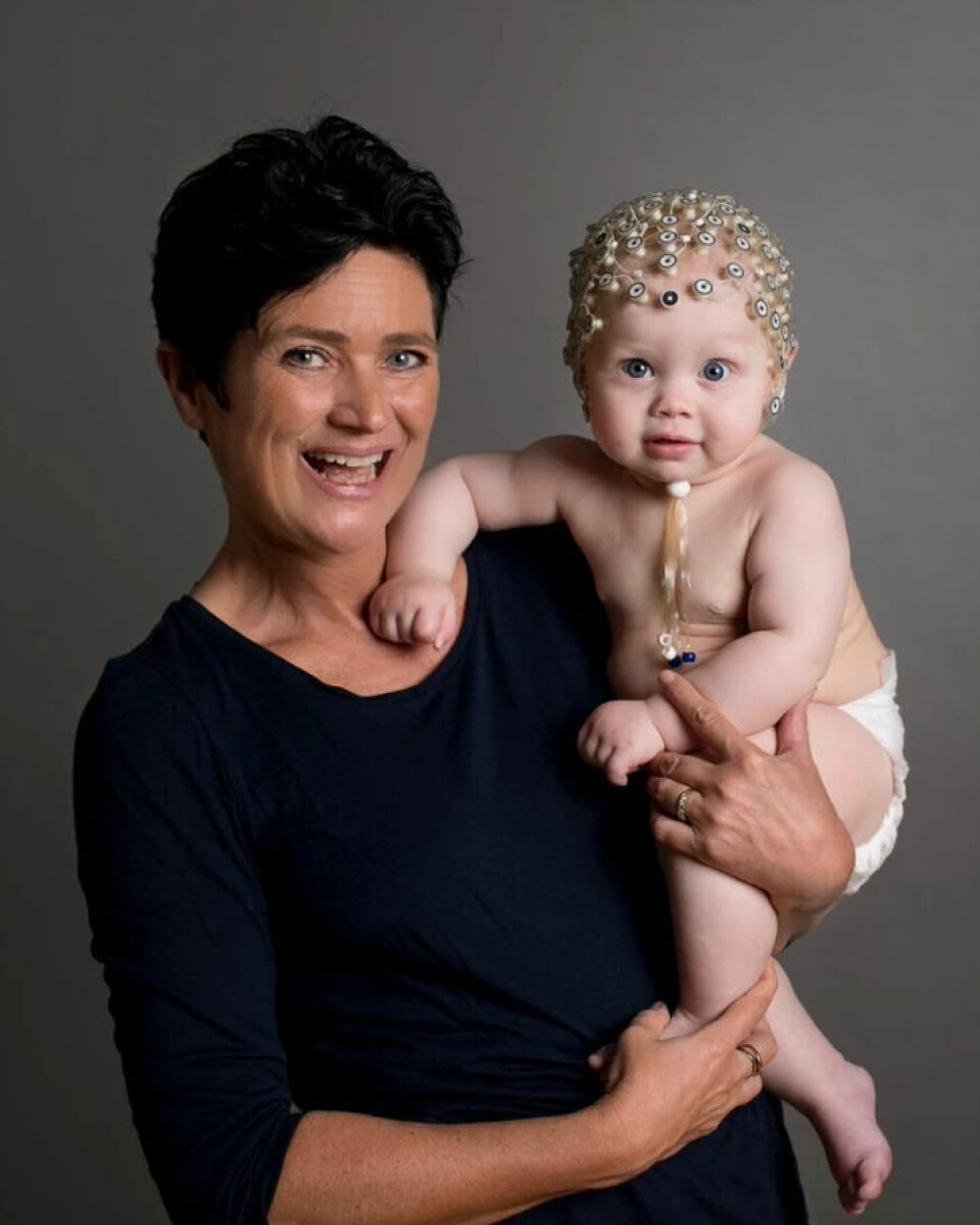 Audrey van der Meer with Maja in the crook of her left arm. van der Meer describes herself as 'extremely right-handed'. Audrey van der Meer with Maja in the crook of her left arm. van der Meer describes herself as 'extremely right-handed'.