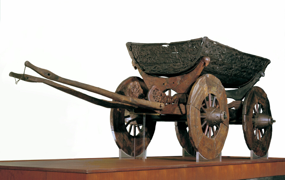 The Oseberg wagon as it appears after restoration.