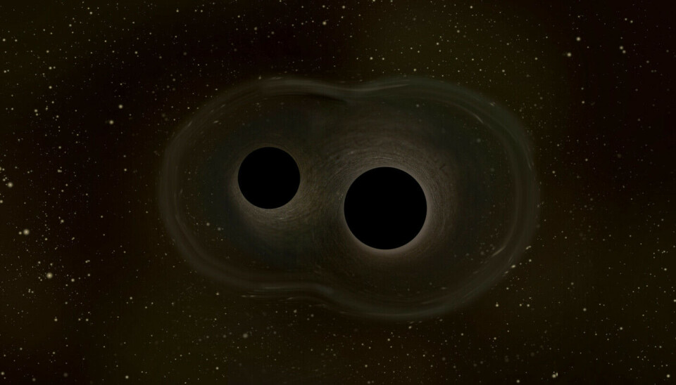 Two black holes that are about to merge.