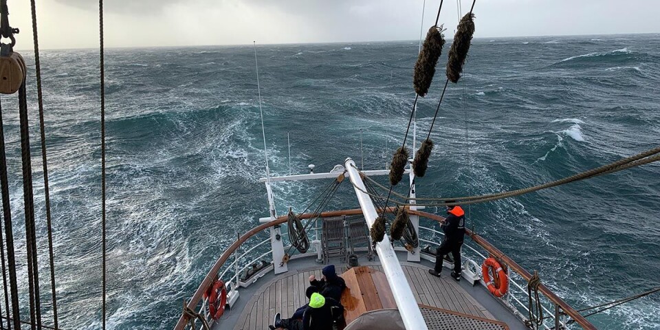 Full speed ahead, on the Christian Radich.