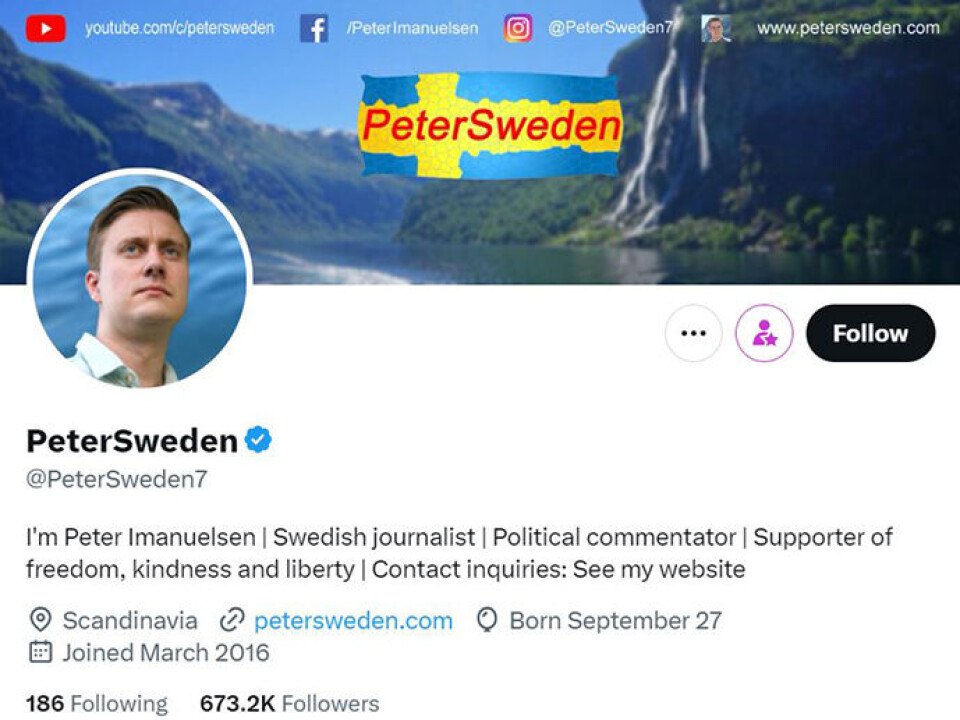 Peter Imanuelsen, known on social media as ‘Peter Sweden’, has close to 700,000 followers on X – formerly Twitter.