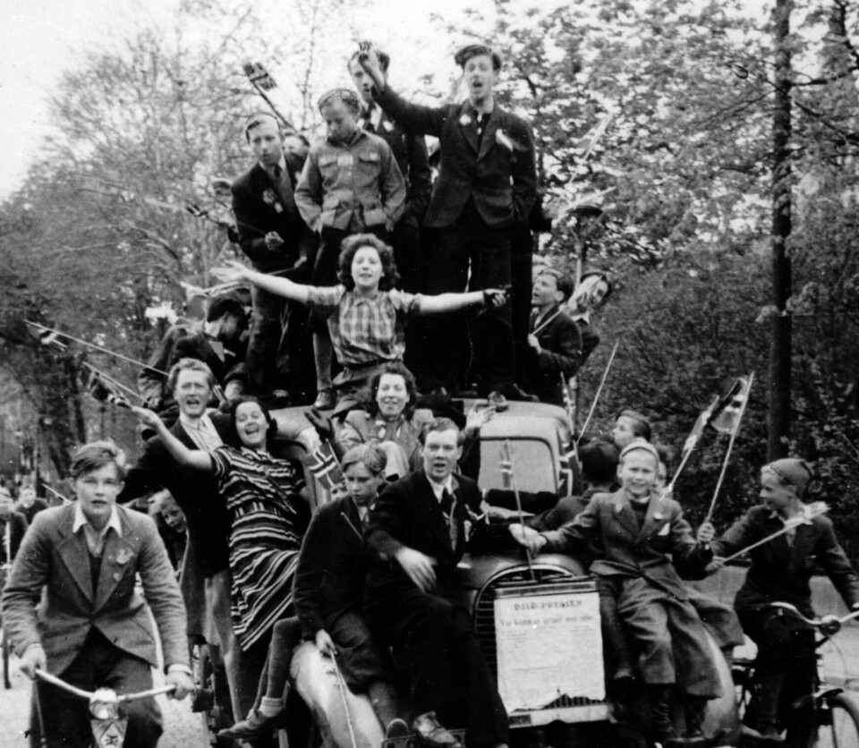 People celebrated in May 1945. The wartime sailors had not yet returned home.