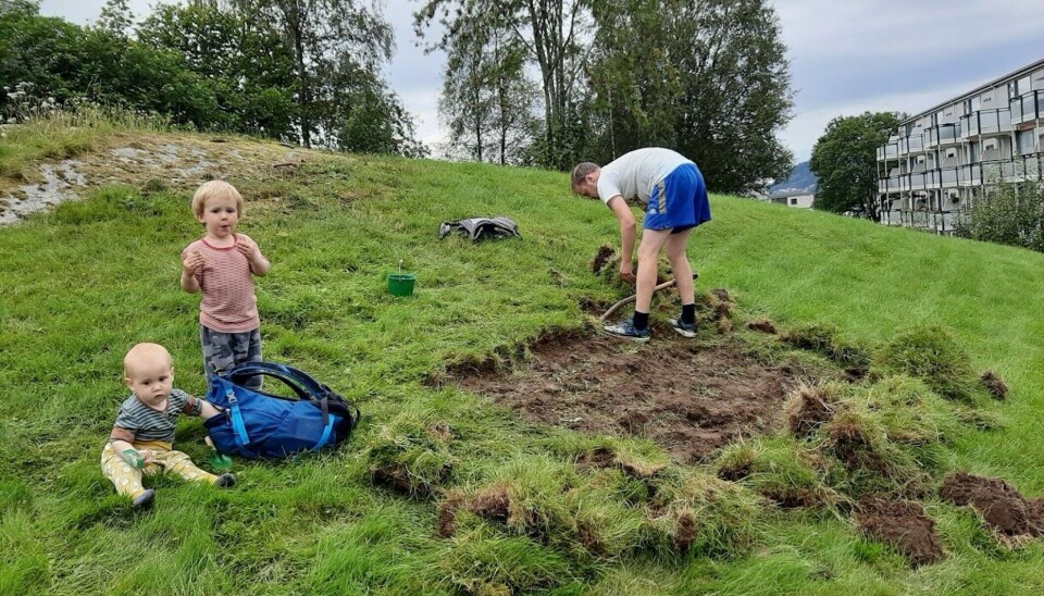 Sverre, Karsten, and Morten Strandberg dug out a test area in 2019.