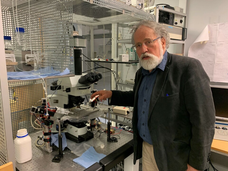 Professor Johan Storm at the University of Oslo shows some of the equipment that researchers use to study the brains of mice. Such studies can provide us with more knowledge about how the brain might create consciousness.