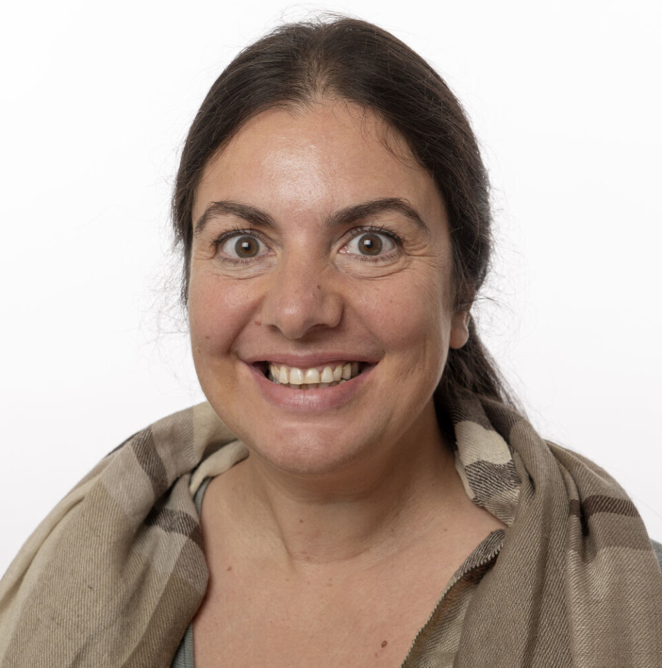 Katerina Kousoulaki is leading the project on developing sustainable salmon feed from algae and insect meal Portrait photo of a woman with dark brown hair smiling.