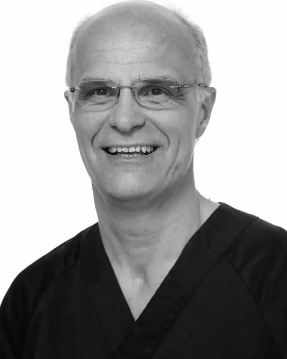 Chief physician Martin Sørensen. Black and white portrait of Martin Sørensen.