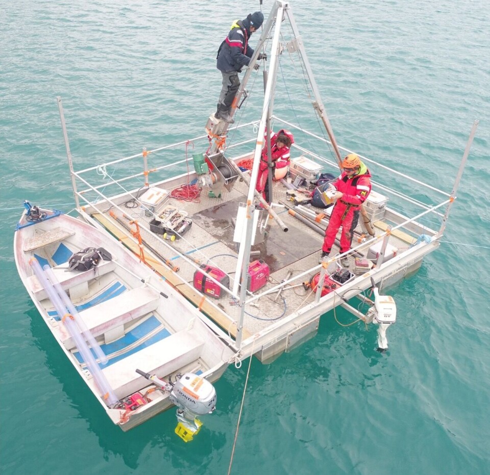 Lake coring on Kerguelen in 2019.
