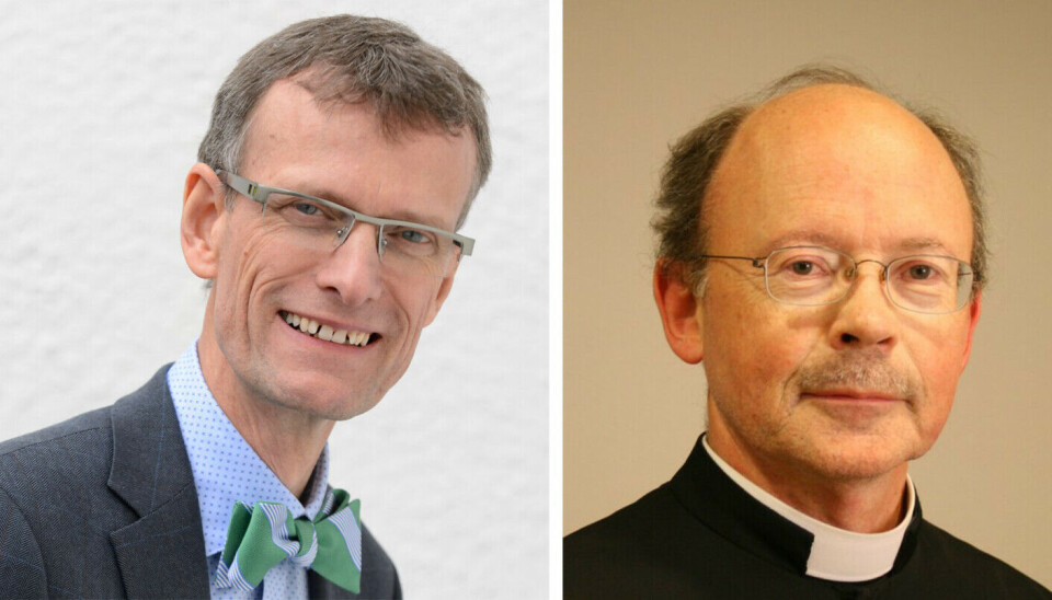 Tor Tjeransen (on the left) heads the communication, public affairs and religious freedom department in the Seventh-day Adventist Church. Oddvar Moi is a priest in the Oslo Catholic Diocese.