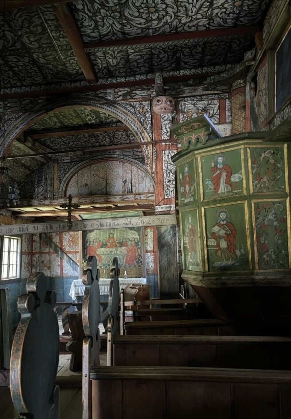 Interior decorations of the Uvdal Stave Church.