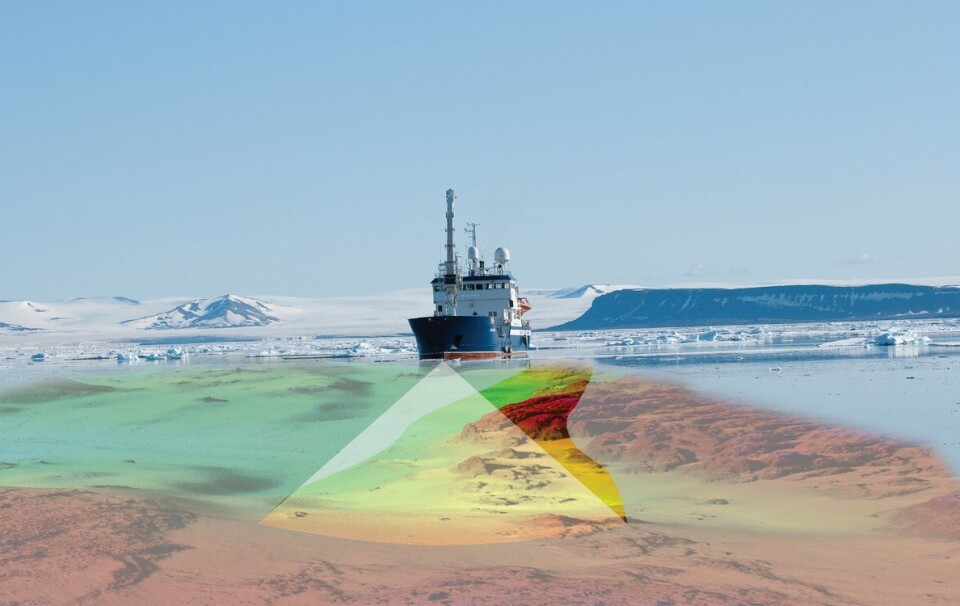 Illustration showing how the seabed is mapped using a research vessel.