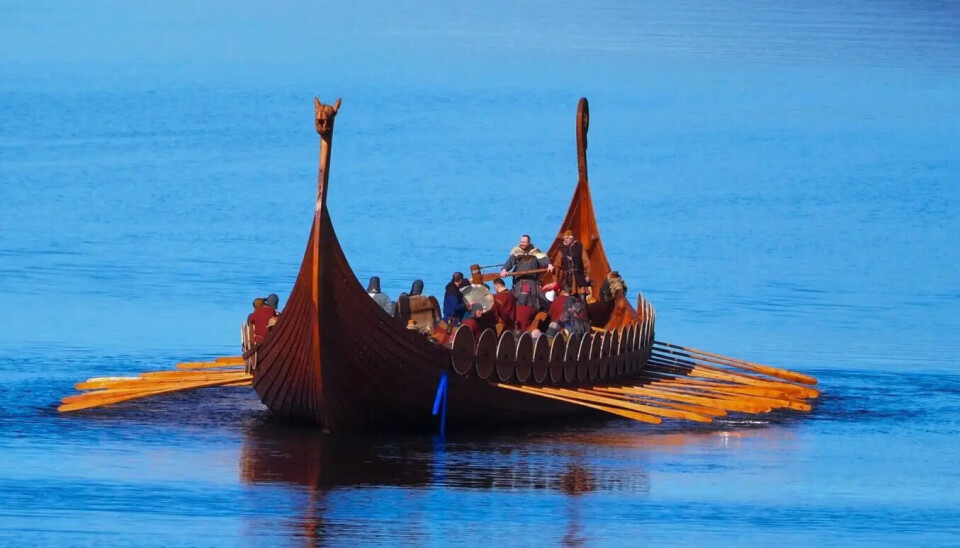 Perhaps the Myklestad Ship looked like this? A replica of the ship was completed and launched in 2019. The picture is from this year's launching of the ship. A replica of a Viking ship on water.