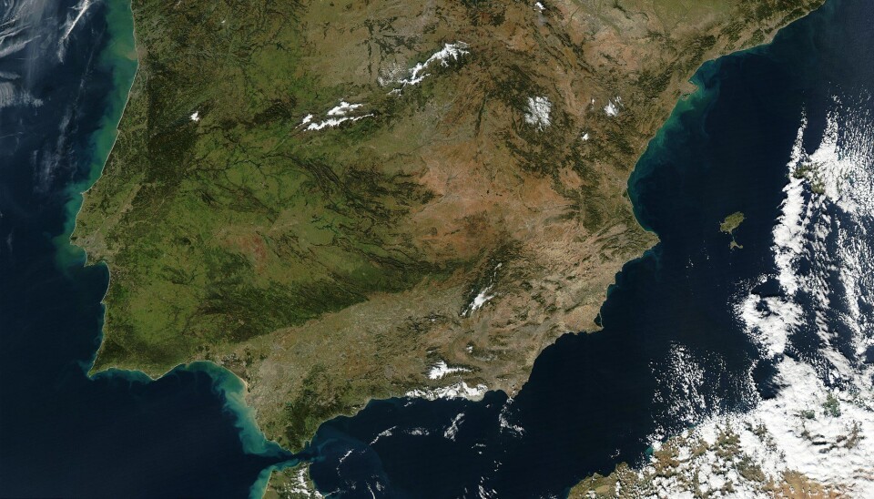 This is the Iberian Peninsula, where Spain and Portugal are located.