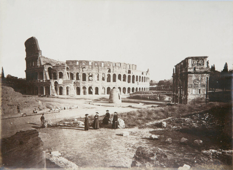 An early photo of the Colosseum, from around the 1870s.