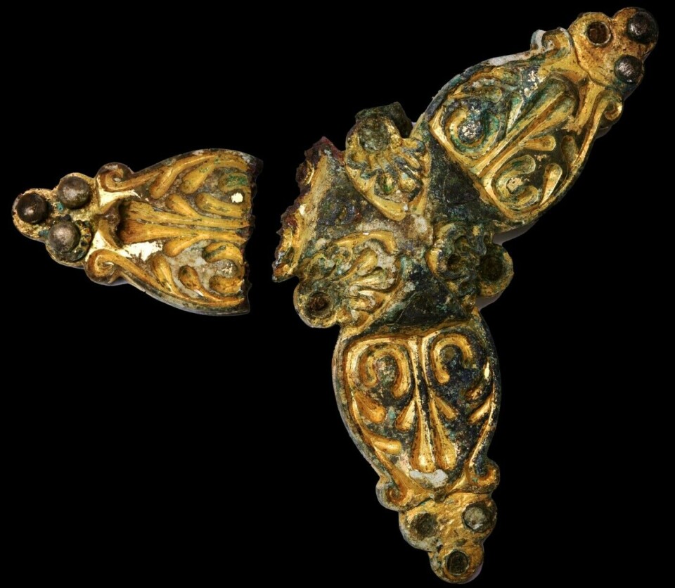 Trefoil brooches were popular during the Viking Age. The one found in the graves at Skumsnes was repurposed from a Carolingian sword belt fitting.
