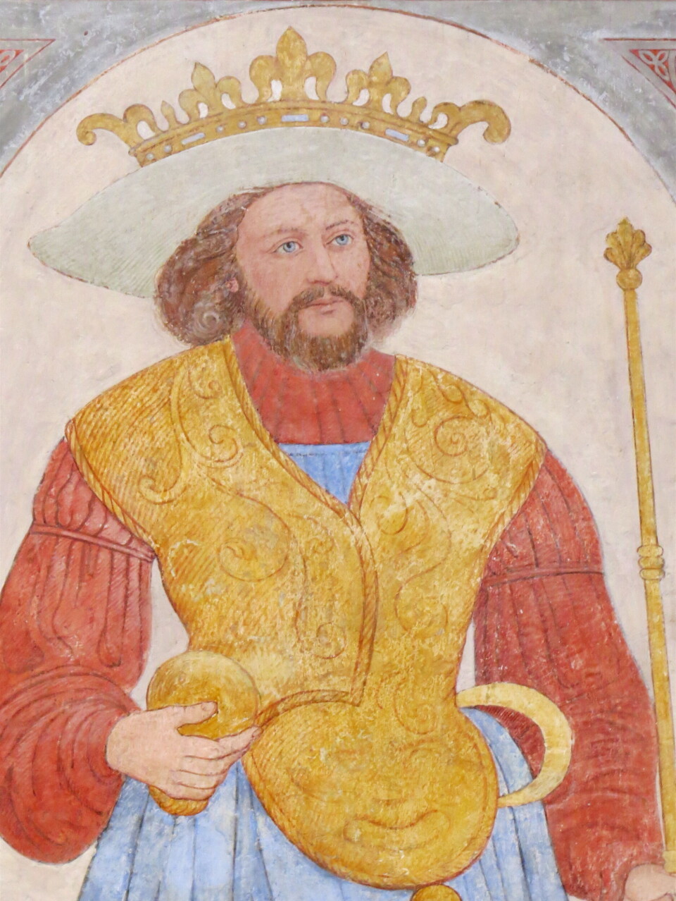 A fresco of Harald Bluetooth in Roskilde Cathedral, dating from the 1500s. Harald was king from around 950 to 985. He introduced Christianity to Denmark. And yes – he is the namesake of Bluetooth technology, whose logo consists of the runes for H and B.