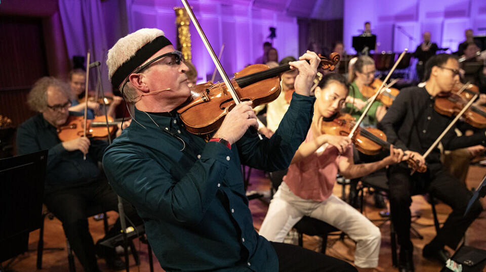 In the world's largest music experiment, musicians and the audience were studied by researchers from the University of Oslo. Here, musicians from KORK are in action. Fiolinist i orkester