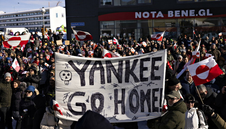 Nuuk, Greenland: People at a demonstration march ending in front of the US consulate, under the slogan, Greenland belongs to the Greenlandic people.