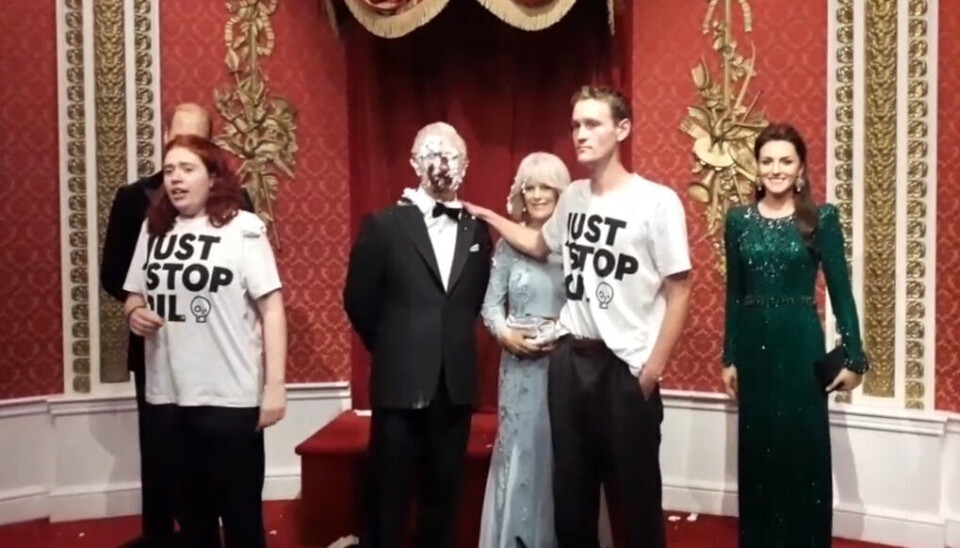 Just Stop Oil activists threw cake at the wax figure of King Charles III at Madame Tussauds.