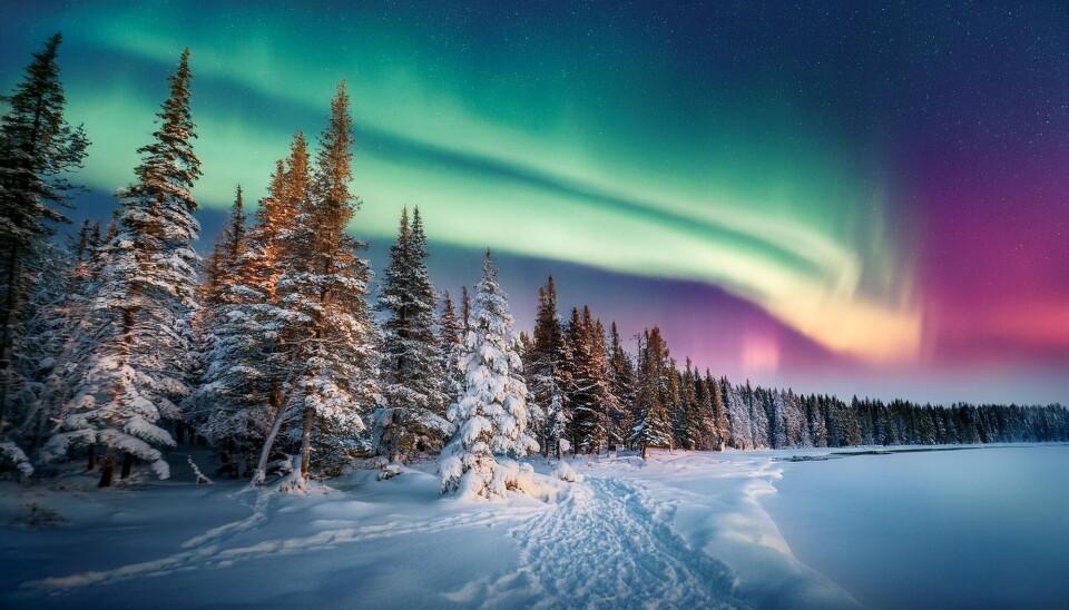 Northern Lights seen in the wilderness. The aurora is caused by charged particles hitting our atmosphere. It creates beautiful effects, but can also cause trouble.