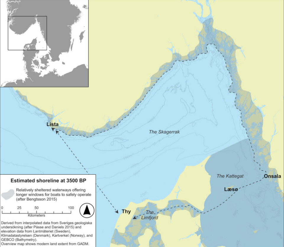 Travelling directly across the North Sea from Jutland to Lista in Southern Norway is a much shorter route than travelling along the coastline of Sweden and Norway.
