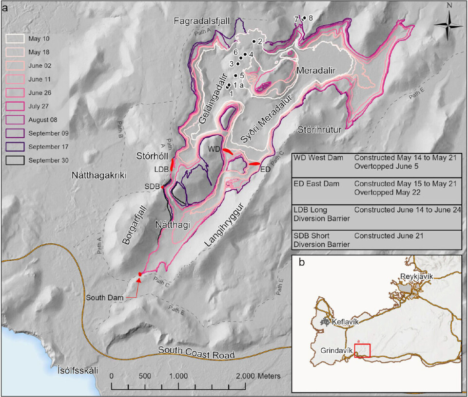 The map shows the new lava field that formed during the Geldingadalir eruption on the Reykjanes Peninsula in 2021
