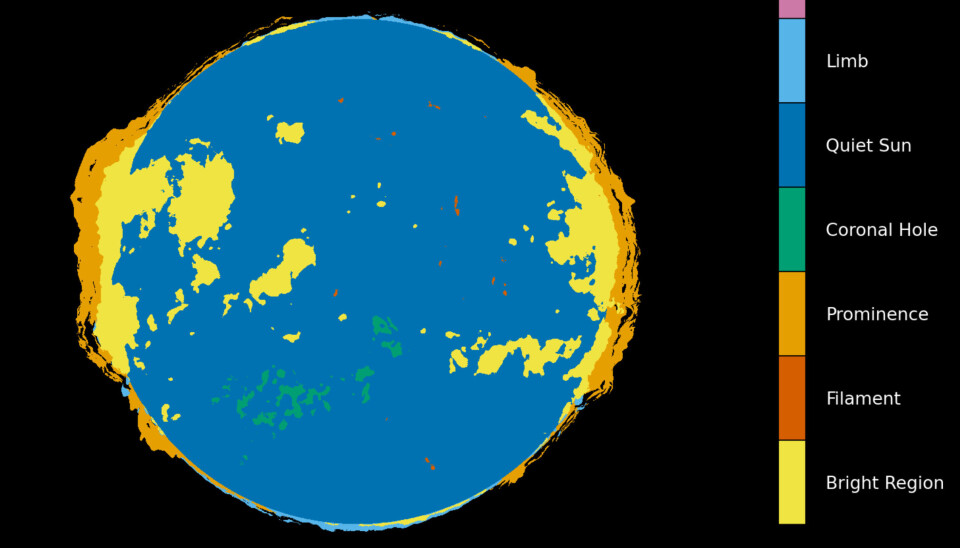 The graphic shows the sunspots that are now turning more and more towards the Earth. These are the green spots on the lower part of the solar disk.