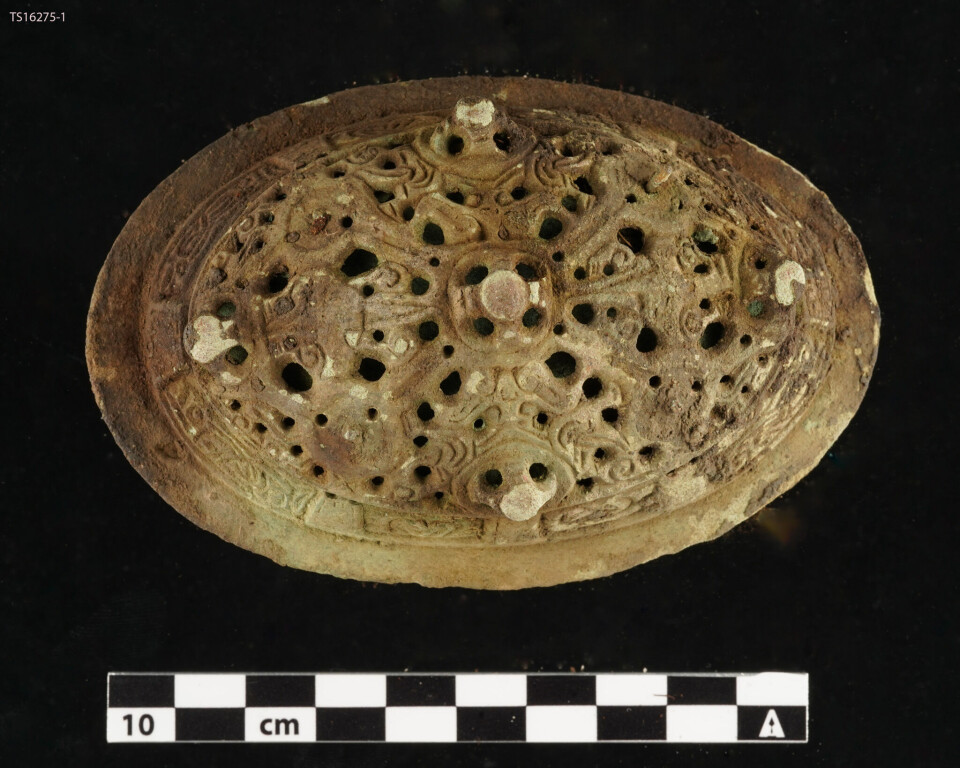 One of the two oval brooches, still undergoing conservation.