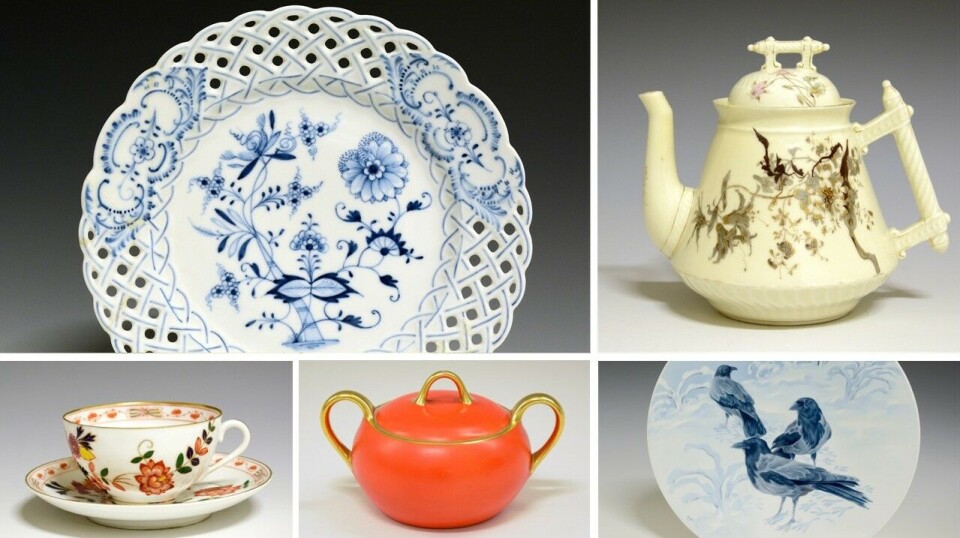 Among the items crafted by the turners were plates, teapots, tableware sets, sugar bowls, and decorative platters. These products were made between 1887 and 1911. Et fat, en tekanne, en kopp, en sukkerskål og en platte.