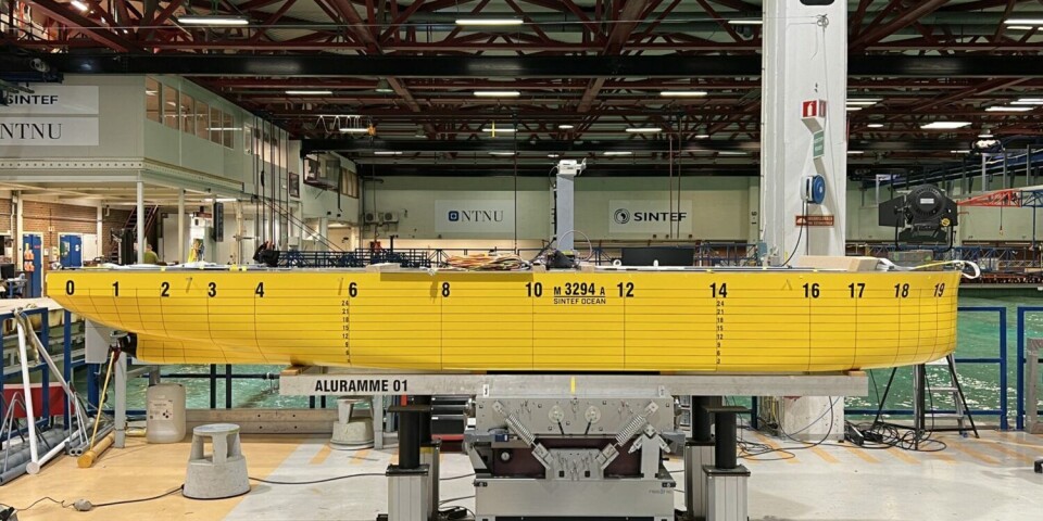 Here, one of the ship models is being cleared before it's lifted into the pool for testing.