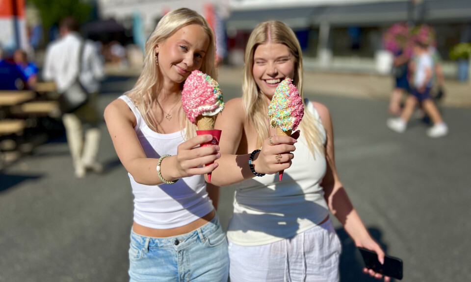 Vilde Oveland and Karoline Stien are surprised to learn that seaweed is an ingredient in soft serve ice cream.
