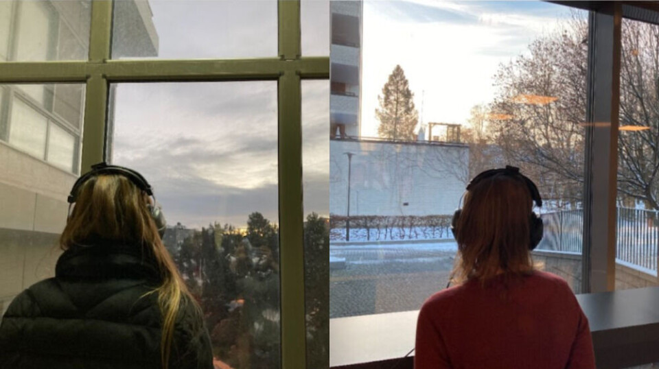 Participants in Amman, Jordan and Oslo, Norway, listen to music during an experiment.