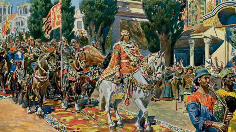 The Norwegian kings' sagas tell the story of how Sigurd the Crusader fought against Muslims on the Iberian Peninsula. During the crusade, he also visited Constantinople, depicted in this image.