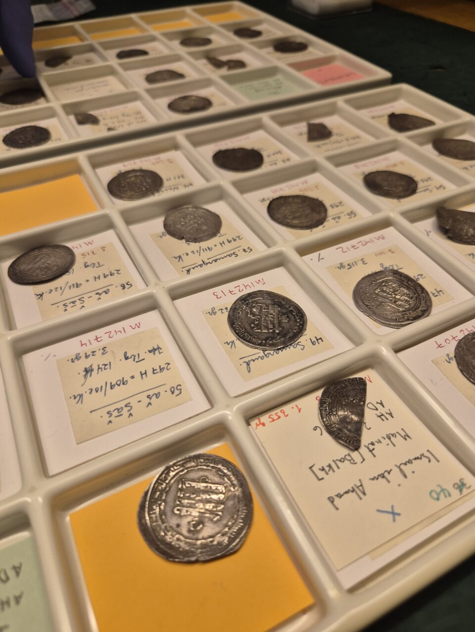A selection of dirhams from the coin cabinet at the Historical Museum.