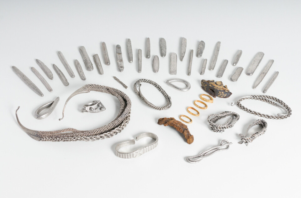 The Bedale Hoard from England. The silver bars are at the back.