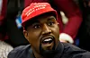 Close up of Kanye West in a red Make America Great Again cap